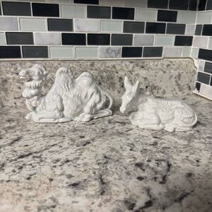 White Porcelain Nativity Donkey and Camel Signed CB89